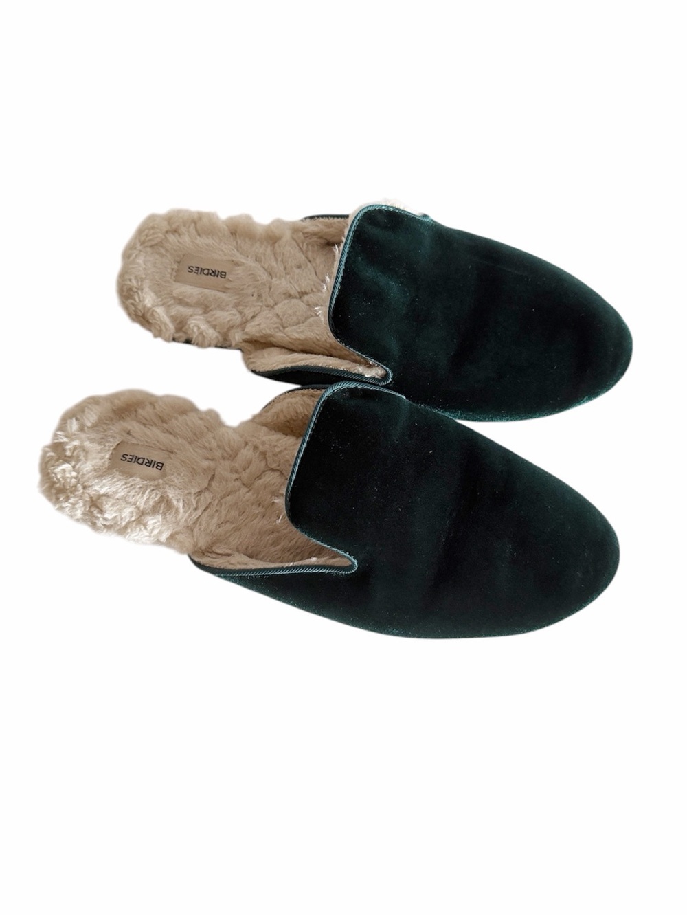 Birdies The Phoebe Emerald Green Velvet Faux Fur Plush Mule Slipper size 8